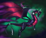  black_scales blue_eyes claws cynder dragon female feral galidor-dragon green_background horn looking_at_viewer markings membranous_wings scales scalie simple_background solo spines spyro_the_dragon video_games western_dragon wings 