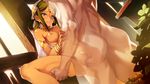  1girl armlet ashoka_(eiyuu_senki) ass bangs bracelet breasts censored dark_skin dutch_angle eiyuu_senki eiyuu_senki_gold game_cg green_eyes green_hair hetero holding_another's_arm jewelry leg_grab medium_breasts mosaic_censoring muscle necklace nipples ooyari_ashito open_mouth parted_bangs penis saliva saliva_trail sex solo_focus standing standing_on_one_leg tears vaginal veil x-ray 