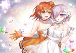  :d :o alternate_costume ao+beni blush bow breast_press breasts choker cleavage dress fate_(series) flower fujimaru_ritsuka_(female) gloves hair_flower hair_ornament hair_over_one_eye hand_on_another's_hip hug lavender_hair mash_kyrielight medium_breasts multiple_girls open_mouth orange_choker orange_dress orange_eyes orange_gloves orange_hair purple_eyes short_hair smile star strapless strapless_dress torso_grab white_choker white_dress white_gloves 