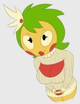  2016 absurd_res amphibian anthro big_breasts breasts cleavage clothed clothing coqui eyelashes female frog green_hair hair hair_ornament hi_res high-angle_view keyhole_turtleneck lily_(scalie_schoolie) lips noseless red_lips scalie_schoolie simple_background smile solo sweater webcomic yellow_eyes zekrom3112 