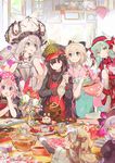 6+girls :d :q ahoge apron aqua_hair artist_name astolfo_(fate) bangs beaker black_gloves blonde_hair blue_eyes book bouquet bow bowl bowtie cake carton chin_rest chocolate chocolate_cake chocolate_heart closed_eyes cookie cooking creature day dress elbow_gloves eyebrows_visible_through_hair fate/apocrypha fate/extra fate/grand_order fate_(series) flower food fou_(fate/grand_order) fruit fur_trim gloves grey_eyes hair_between_eyes hair_bow hair_ribbon hat headpiece heart heart_print holding holding_bowl horns indoors japanese_clothes jeanne_d'arc_(fate)_(all) jeanne_d'arc_alter_santa_lily kitchen kiyohime_(fate/grand_order) koha-ace laughing long_hair long_sleeves marie_antoinette_(fate/grand_order) mixing_bowl multiple_girls namie-kun nursery_rhyme_(fate/extra) oda_nobunaga_(fate) okita_souji_(fate) okita_souji_(fate)_(all) open_book open_mouth otoko_no_ko peaked_cap pepper_shaker pink_eyes purple_eyes reading red_eyes ribbon salt_shaker short_hair short_sleeves silver_hair skull smile star table tissue tissue_box tongue tongue_out tray twintails vase whisk white_gloves wide_sleeves window yellow_eyes 