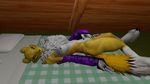  anthro bedroom big_breasts digimon female looking_at_viewer masturbation nude on_back realistic renamon solo yifflordomar 