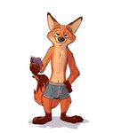  2017 anthro boxer_briefs bulge canine clothed clothing condom disney fox fur hand_on_hip inviting looking_at_viewer male mammal multicolored_fur nick_wilde orange_fur paintfox simple_background standing tan_fur topless two_tone_fur underwear white_background zootopia 