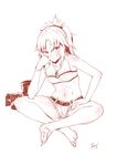  absurdres bandeau covered_nipples cutoffs f.w.zholic fate/apocrypha fate_(series) feet highres jewelry midriff monochrome mordred_(fate) mordred_(fate)_(all) navel necklace short_shorts shorts soles solo 