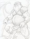  balls beard belt clothing clothing_aside digitigrade disney dragon_wings dudebulge erection facial_hair front_view gargoyle gargoyles greyscale hi_res hudson_(gargoyles) humanoid humanoid_penis loincloth male mature_male membranous_wings monochrome musclegut overweight overweight_male partially_retracted_foreskin pencil_(artwork) penis scalie signature solo spread_wings step_pose traditional_media_(artwork) uncut wings 