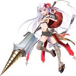  :d antenna_hair breasts checkered checkered_skirt cleavage flower full_body geta hair_flower hair_ornament holding holding_spear holding_weapon long_hair medium_breasts midriff murakami_yuichi navel official_art open_mouth oshiro_project oshiro_project_re oyama_(oshiro_project) pleated_skirt polearm purple_hair sideboob skirt smile solo spear thighhighs transparent_background two_side_up v-shaped_eyebrows very_long_hair weapon white_hair 