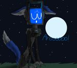  anthro canine eyes_closed fandroid headphones howl jukebox loudandproudfangirl machine mammal moon ms_paint robot screen_face text were werewolf wolf 