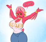  averyshadydolphin bat big_breasts breasts clothed clothing eyebrows female hair happy huge_breasts looking_at_viewer mammal smile text vixie_(averyshadydolphin) wide_hips wings 
