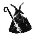  2017 caprine clothed clothing digital_media_(artwork) ears_down fully_clothed goat guayo half-length_portrait holding_object horn looking_at_viewer mammal monochrome portrait robe solo staff 