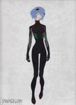  absurdres arms_at_sides ayanami_rei bangs black_bodysuit blue_hair bodysuit breasts closed_eyes copyright_name evangelion:_3.0_you_can_(not)_redo facing_viewer full_body gloves grey_background hair_between_eyes head_tilt headgear highres hips honda_takeshi long_legs medium_breasts neon_genesis_evangelion number official_art open_mouth parted_lips pilot_suit rebuild_of_evangelion short_hair simple_background skinny slender_waist standing turtleneck 