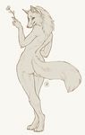  anthro canine caraid digitigrade female flower looking_at_viewer looking_back mammal nude paws plant solo wolf 