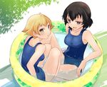  abenattou blonde_hair blue_swimsuit brown_eyes brown_hair caesar_(girls_und_panzer) day erwin_(girls_und_panzer) full_body girls_und_panzer looking_at_viewer looking_back multiple_girls one-piece_swimsuit open_mouth outdoors parted_lips partially_submerged pointy_hair pool school_swimsuit short_hair sitting swimsuit wading_pool wet wet_clothes wet_swimsuit 