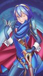  blue_eyes blue_hair blush cape fingerless_gloves fire_emblem fire_emblem:_kakusei gloves long_hair looking_at_viewer lucina smile solo tiara velladonna 