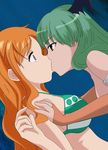 2girls kiss morrigan_aensland multiple_girls nami_(one_piece) shocked shocked_eyes surprised wide-eyed yuri 