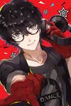  amamiya_ren black_hair glasses gloves highres kanro_(3637_3637) looking_at_viewer male_focus persona persona_5 persona_5:_dancing_star_night persona_dancing red_gloves short_hair smile 