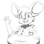 anthro big_breasts black_and_white breasts buckteeth clothing female freckles huge_breasts mammal monochrome mouse open_mouth overalls rodent smile starcursedmass teeth waving 