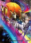  bridle carriage cinderella copyright_name force_of_will gold_trim hooves horse lamppost night night_sky no_humans official_art pumpkin rainbow realistic reins saddle sakai_yuuki_(yu_kino) sky space sparkle star_(sky) starry_sky watermark white_horse 