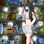  black_hair blue_eyes futanari heterochromia messy_hair red_eyes shelf tagme towel utau yokune_ruko 