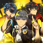  amamiya_ren black_hair blue_eyes blue_hair glasses grey_hair looking_at_viewer male_focus mami_(apsaras) multiple_boys narukami_yuu persona persona_3 persona_3:_dancing_moon_night persona_4 persona_4:_dancing_all_night persona_5 persona_5:_dancing_star_night persona_dancing short_hair smile yuuki_makoto 