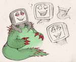  anthro fangs flora_fauna male overweight overweight_male photoshop_flowey plant smile spectreguts television tongue tongue_out undertale video_games 