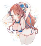  beatrix_(granblue_fantasy) blush bow breasts brown_hair cleavage granblue_fantasy green_eyes hair_bow komyu_(masheri) large_breasts long_hair looking_at_viewer md5_mismatch navel open_mouth ponytail solo swimsuit 