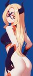  10s 1girl ass blonde_hair bodysuit boku_no_hero_academia breasts female horns long_hair mask mount_lady red_eyes solo 