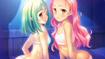  alternate_hairstyle arched_back ass bra breasts brown_eyes butt_crack dark_skin flat_chest game_cg green_hair hair_down kantaka koihime_musou kyocho long_hair messy_hair multiple_girls official_art open_mouth panties pink_bra pink_hair pink_panties small_breasts ten'i training_bra underwear underwear_only upper_body wavy_hair white_bra white_panties 