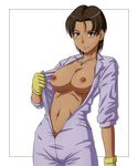  blush breasts dark_skin female gloves gundam marbet_fingerhat nipples shikuta_maru short_hair smile solo uniform victory_gundam 