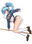 ass blue_hair botan botan_(yu_yu_hakusho) botan_(yuu_yuu_hakusho) broom midriff panties school_uniform underwear yu_yu_hakusho yuu_yuu_hakusho 
