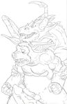 bat biceps big_muscles big_penis blue_dragon blue_dragon_(character) blue_dragon_(series) boar claws dragon ear_piercing erection fangs from_behind frottage gay horn hybrid killer_bat_(blue_dragon) male mammal muscles pecs penis piercing plain_background porcine sex size_difference sketch thigh_sex tongue unknown_artist 
