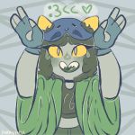  &lt;3 :3 alien better_version_at_source black_hair choker clothed clothing female gloves grey_skin hair hat homestuck horn jacket ms_paint_adventures nepeta_leijon solo troll_(homestuck) yellow_sclera 