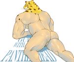  anus biceps big_muscles blush butt feline fur guin guin_saga human iceman1984 leopard looking_at_viewer looking_back male mammal mask muscles nude pecs plain_background pose solo 