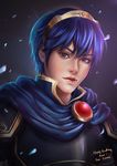  armor blue_eyes blue_hair cape fire_emblem fire_emblem:_monshou_no_nazo highres looking_at_viewer male_focus marth smile solo tiara 