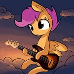  2017 animated cloud equine feathered_wings feathers female feral friendship_is_magic guitar hair mammal musical_instrument my_little_pony nature orange_feathers pegasus playing_music purple_hair scootaloo_(mlp) sky solo tjpones wings 