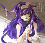  animal_ears bed blue_hair cat_ears cat_tail cyaca_ab fire_emblem fire_emblem:_akatsuki_no_megami fire_emblem:_souen_no_kiseki green_eyes hairband headband long_hair looking_at_viewer on_bed sitting sitting_on_bed solo tail wayu_(fire_emblem) white_hairband 