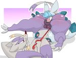  2017 3_toes anus backsash big_butt blush butt butt_sniffing canine claws digital_media_(artwork) duo eeveelution female feral forced fur glaceon hindpaw leash lying mammal mienshao nintendo nose_to_anus on_back pawpads paws pok&eacute;mon pussy red_eyes simple_background smile spread_legs spreading thick_thighs toe_claws toes video_games wide_hips 