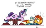  2017 bobthedalek clothing cup cutie_mark desk drinking duo english_text equine female feral friendship_is_magic horn magic male mammal my_little_pony simple_background starlight_glimmer_(mlp) sunburst_(mlp) tea_cup teapot text unicorn white_background 