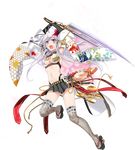  :o antenna_hair breasts checkered checkered_skirt cleavage flower full_body geta hair_flower hair_ornament holding holding_spear holding_weapon leaf_print long_hair maeda_kanazawa_(oshiro_project) maple_leaf_print medium_breasts midriff murakami_yuichi navel official_art open_mouth oshiro_project oshiro_project_re pleated_skirt polearm purple_hair sideboob skirt solo spear thighhighs transparent_background two_side_up v-shaped_eyebrows very_long_hair weapon white_hair 