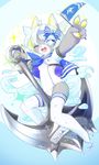  1girl anchor blue_eyes cat female furry open_mouth solo swimsuit taitai white_hair 