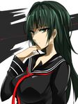  :| agetama bangs black_bullet black_serafuku breasts closed_mouth commentary_request from_side green_eyes green_hair highres large_breasts long_hair long_sleeves looking_at_viewer looking_to_the_side neckerchief school_uniform serafuku solo tendou_kisara upper_body v-shaped_eyebrows 