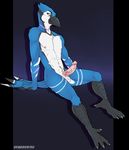  anthro avian balls bambii_dog beak bird blue_jay corvid erection hi_res humanoid_penis looking_at_viewer male nude penis smile solo vein 