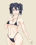  black_bra black_hair black_panties blue_eyes blush heterochromia red_eyes tagme utau yokune_ruko 