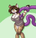  2019 abdominal_bulge ambiguous_penetration animated anthro big_breasts bottomless breasts cat clothed clothing digital_media_(artwork) feline female fur hair helia_peppercats_(wrinklynewt) limebreaker looking_at_viewer mammal penetration pixel pixel_(artwork) pixel_animation simple_background smile solo sweater tentacles 