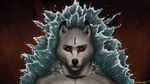  anthro blue_eyes canine ear_piercing fur looking_at_viewer male mammal piercing portrait smile ventureful water wave white_fur wolf 