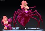  arachnid arthropod big_breasts breast_expansion breasts clothing crouching drider female green_eyes hair human mammal pink_hair solo spider spider_web spidertaur standing sutibaru torn_clothing transformation 