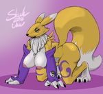  2017 all_fours anthro armwear big_breasts big_butt black_sclera breasts butt canine chest_tuft claws clothing digimon edit elbow_gloves female gloves looking_at_viewer mammal nipples nude renamon slackjawed solo tongue tongue_out tuft video_games wide_hips 