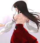  back backless_outfit bare_shoulders black_hair breasts brown_eyes detached_sleeves from_behind hakama highres hip_vent japanese_clothes leotard long_hair looking_back m.u.g.e.n nontraditional_miko original sendai_hakurei_no_miko shoulder_blades sideboob small_breasts solo sudako_(dai011305) touhou wide_sleeves 