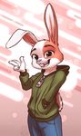  4_fingers anthro blue_eyes clothed clothing fur hi_res lagomorph male mammal mykegreywolf pink_nose rabbit simple_background smile solo teeth white_fur 