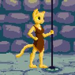  2011 animated anthro bouncing bouncing_breasts breasts dancing feline female hand_on_hip katia_managan kazerad khajiit low_res mammal pole pole_dancing prequel solo standing stone stripper_pole the_elder_scrolls video_games webcomic 