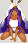  bad_id bad_pixiv_id blush breasts closed_mouth collarbone competition_swimsuit dark_skin earrings fate/grand_order fate_(series) highres hoop_earrings jewelry large_breasts long_hair looking_at_viewer nitocris_(fate/grand_order) nitocris_(swimsuit_assassin)_(fate) one-piece_swimsuit purple_eyes purple_hair seiza sitting smile solo swimsuit tear_tear0320 